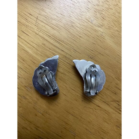 Vtg Jondell Spain Silver 925 Ribbed Crescent Shaped Clip-On Earrings MCM - Picture 2 of 7